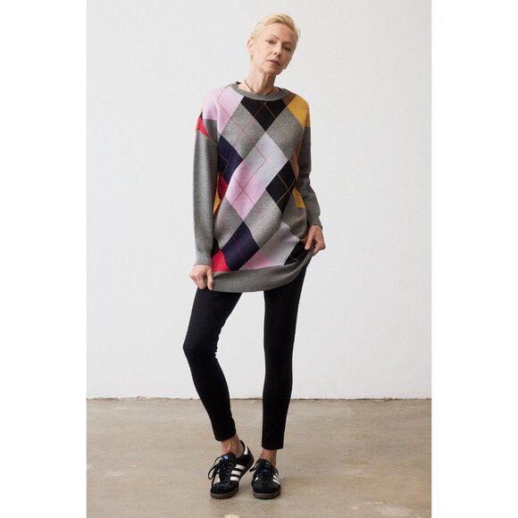 NWT Ruti Womens Size Small Multicolor Argyle Crew Neck Sweater Mini Dress NEW - Picture 2 of 6